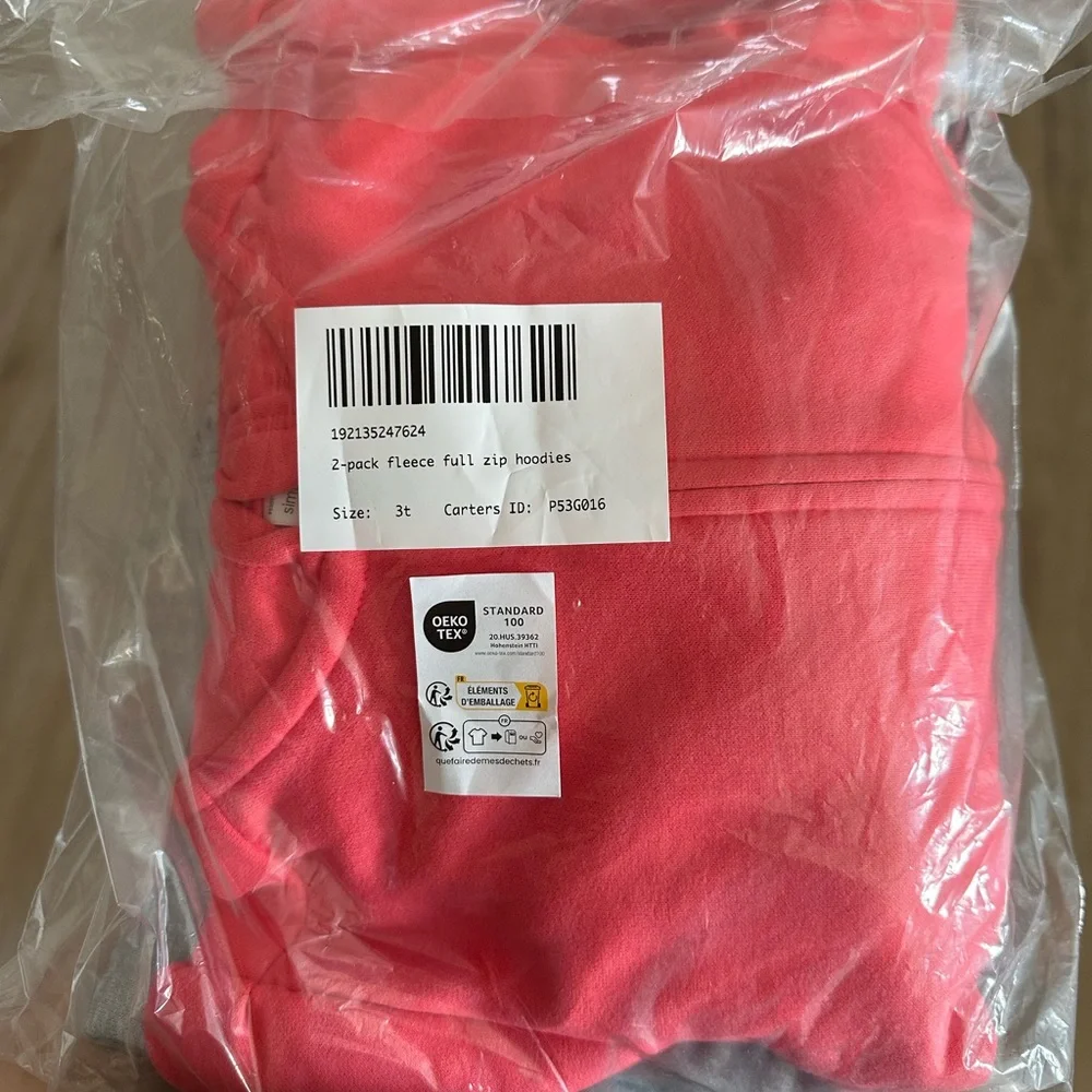 Carter’s Girls 2pcs Fleece Full Zip Hoodie Set - Neon Pink and Gray